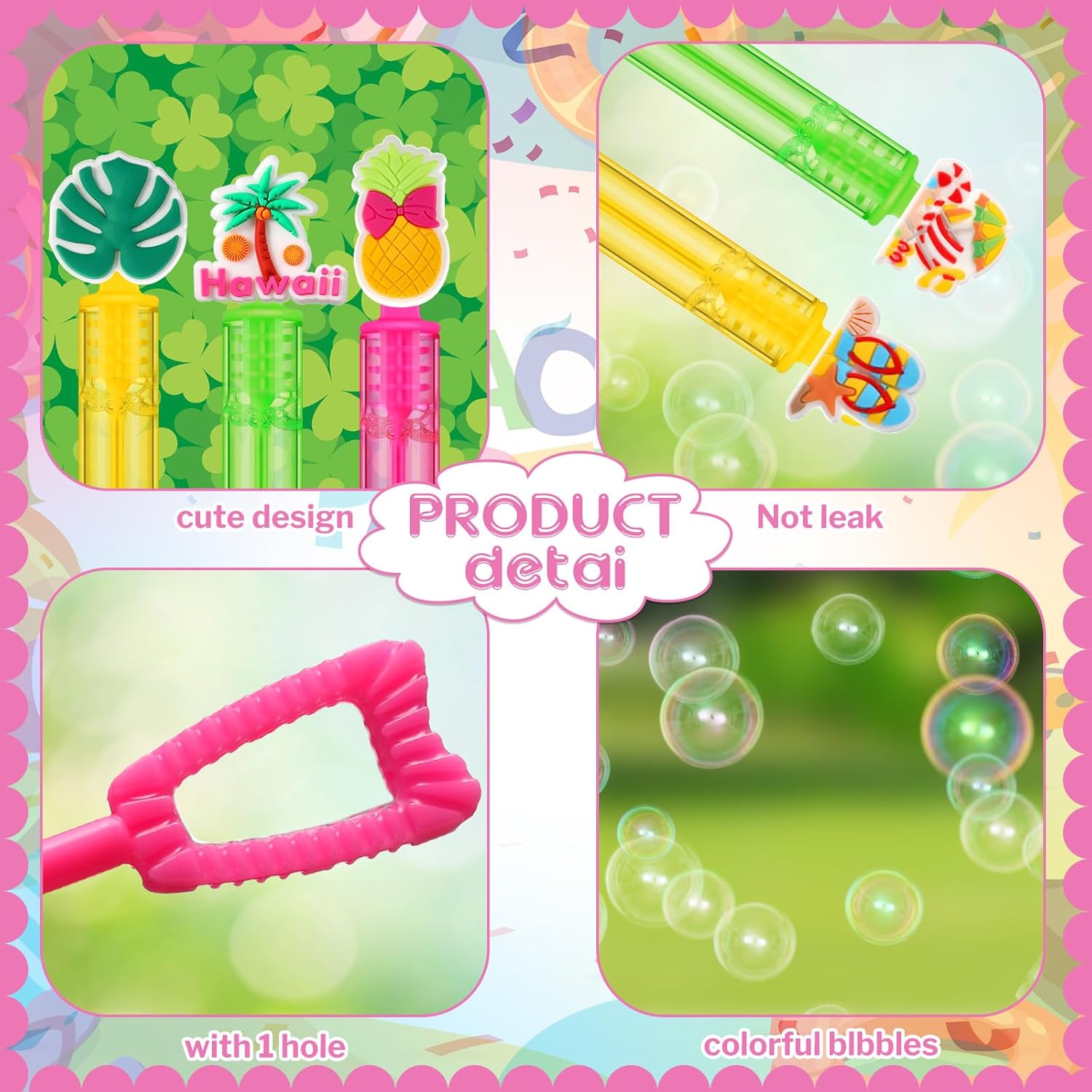 Gemscream 60 Pack Hawaiian Bubble Wands Beach Bubble Wands Party Favors Individual Mini Colorful Party Favors for Birthday Party Favors Gift for Women Men Summer Outdoor Game