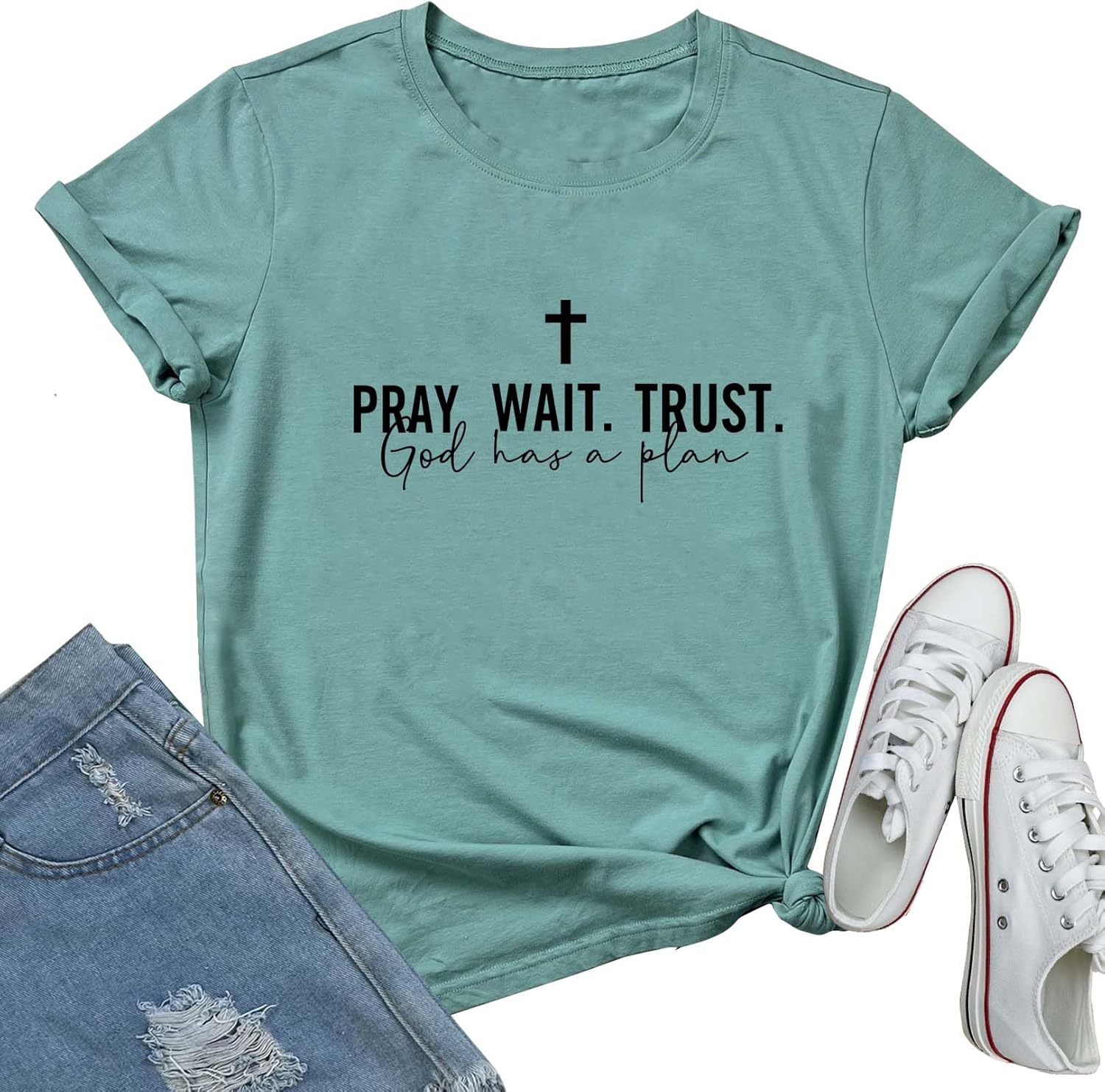 LOOKFACE Women Pray Wait Trust Soft Tees Cute Graphic T Shirts