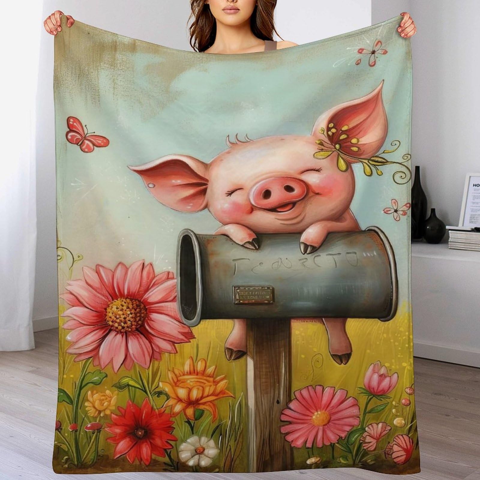 Couverture polaire Cochon Mignon - Plaid lit et canape 130x180cm