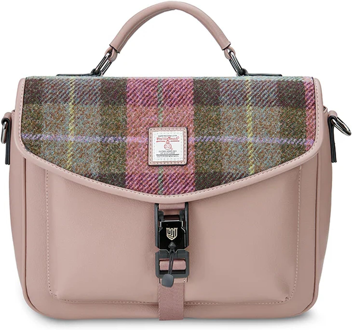 Islander Harris Tweed Laptop Bag, Vegan Leather Trim, Adjustable Crossbody Strap, 11.81 x 7.87 x 2.75 in