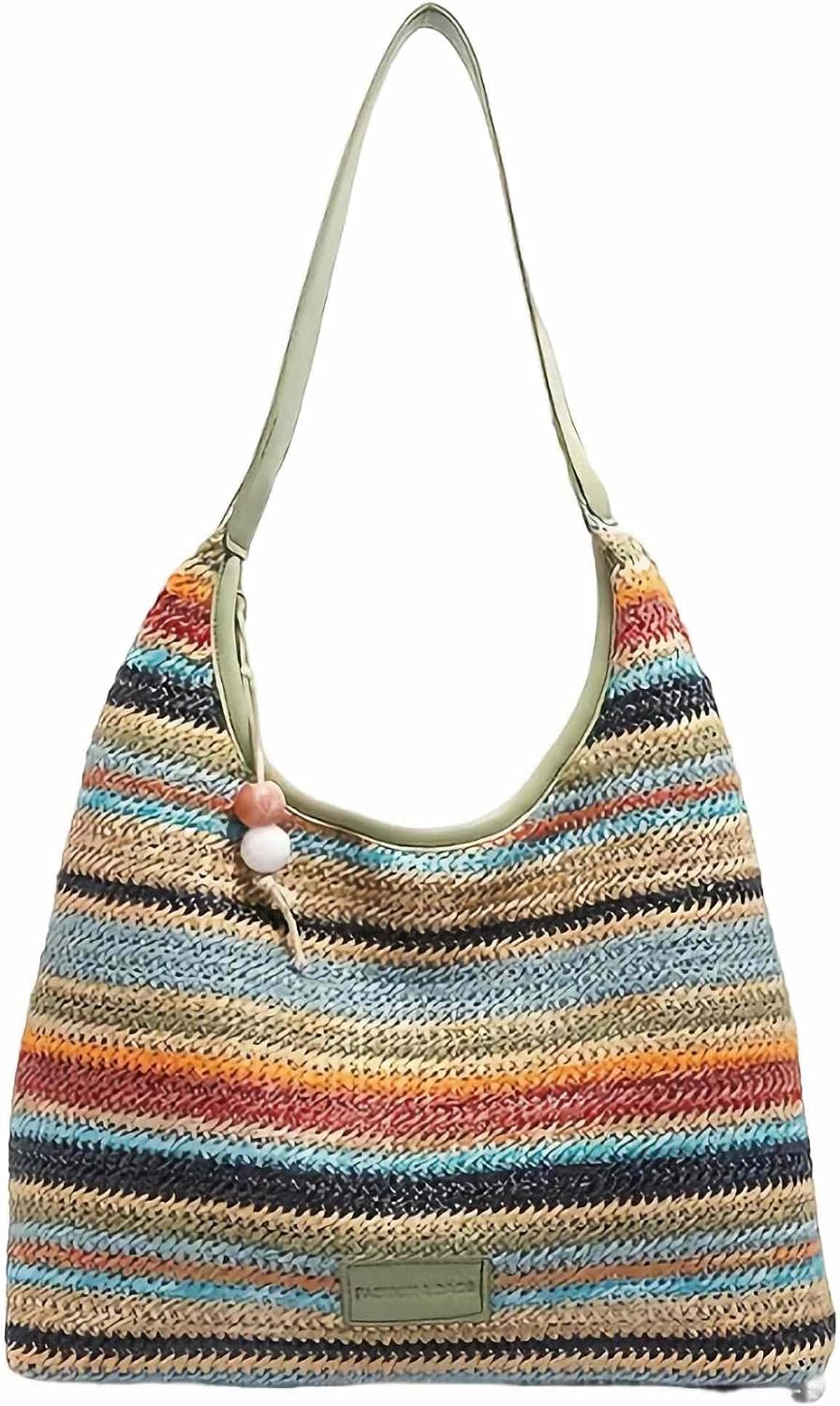 straw beach tote bag, summer vacation crochet purse, woven trendy colorful cute shoulder bag with zipper, beach stuff gifts for women