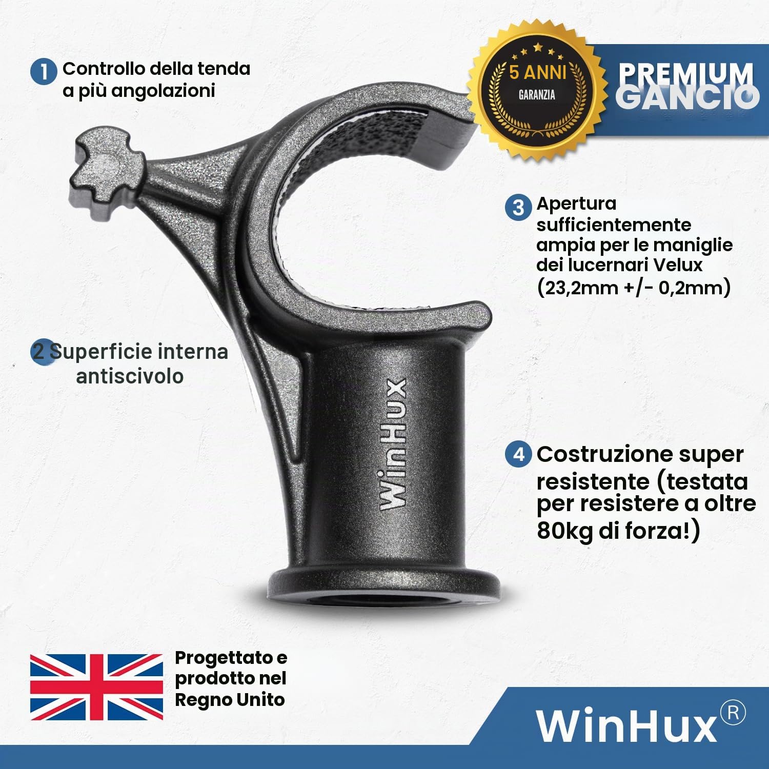WinHux Asta Telescopica per Velux 1,2-3,0 m – Bastone Apri Finestre con Blocco a Pulsante e Gancio Antiscivolo, Compatibile con VELUX, Keylite, Fakro, Rooflite