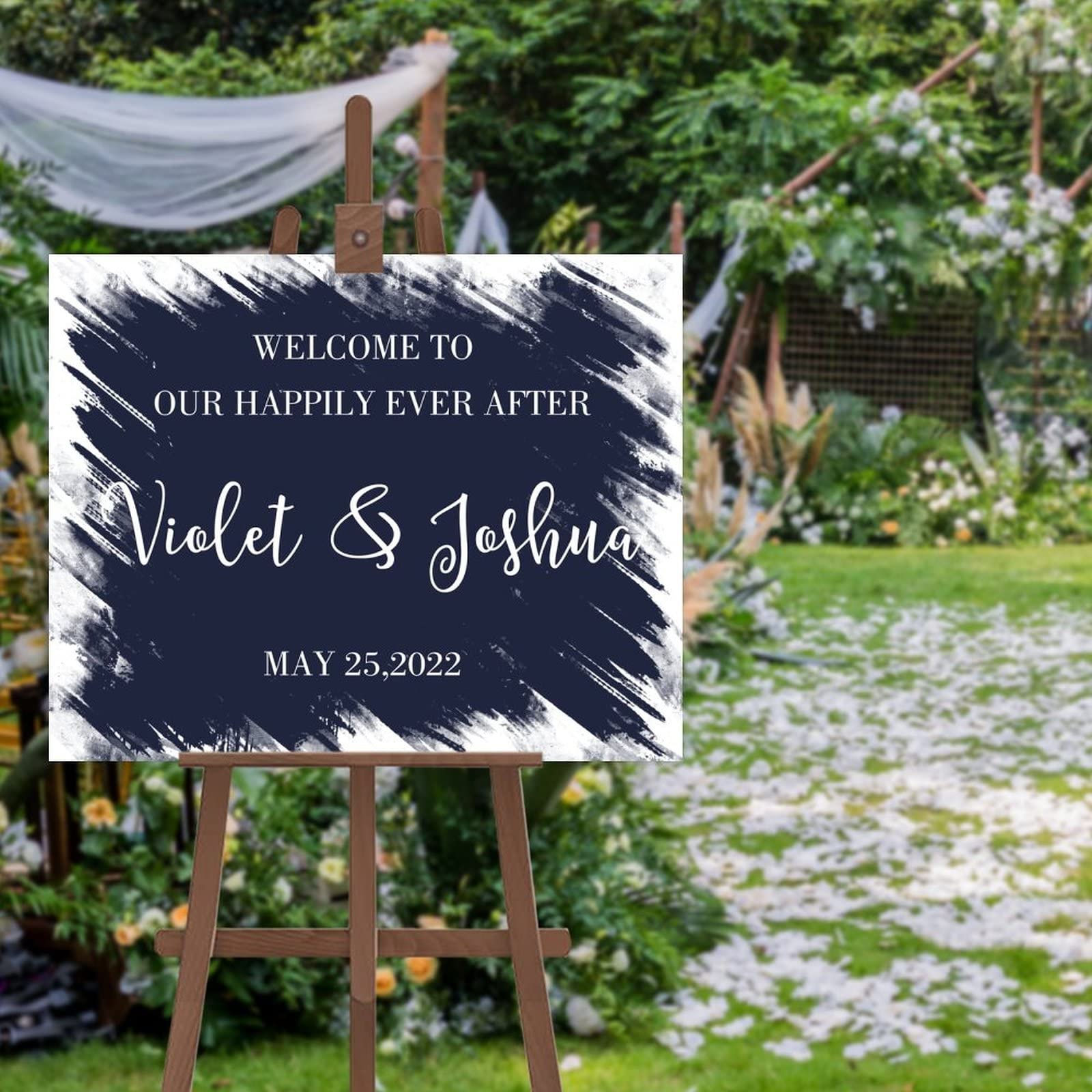 Edytowalny minimalistyczny znak ślubny niestandardowy skrypt ślub znak powitalny dostosowany do Twoich imion i dat spersonalizowany znak ślubny powitalny 45 x 61 cm