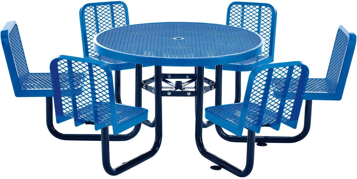 Global Industrial 46" Round Expanded Metal Carousel Picnic Table with 6 Seats, Black