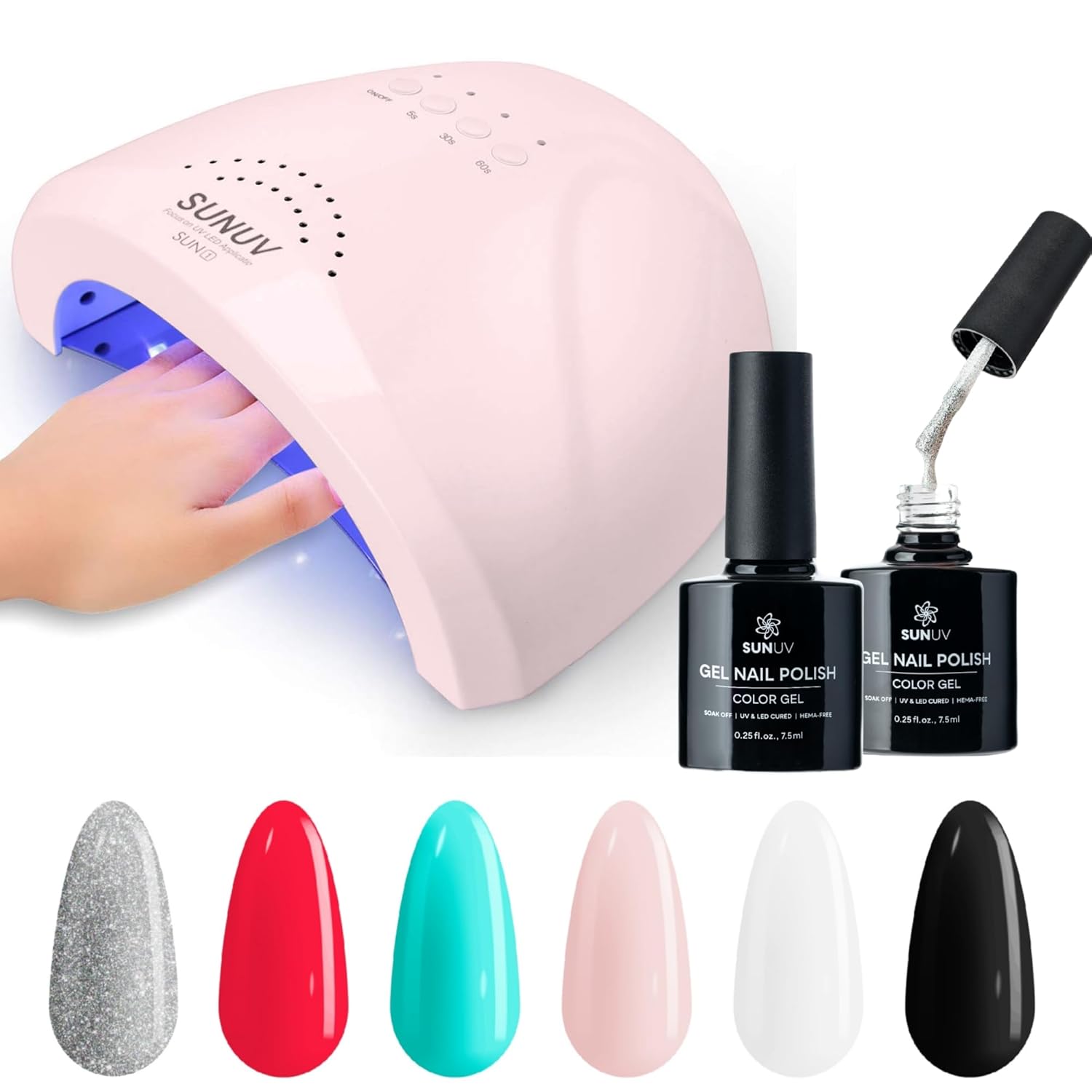 SUNUV 48W UV Light for Nails - SUNone Pink Hema-Free Gel Polish Kit, 6 Color Set