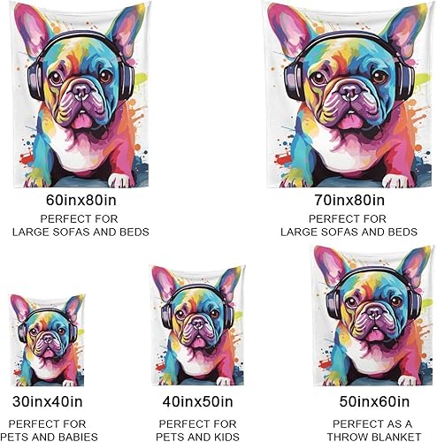 Miniatura 4 de Delerain Manta suave de bulldog francés de 40 x 50 pulgadas, manta ligera de franela polar para sofá, cama, sofá, viajes, campamento, para niños y
