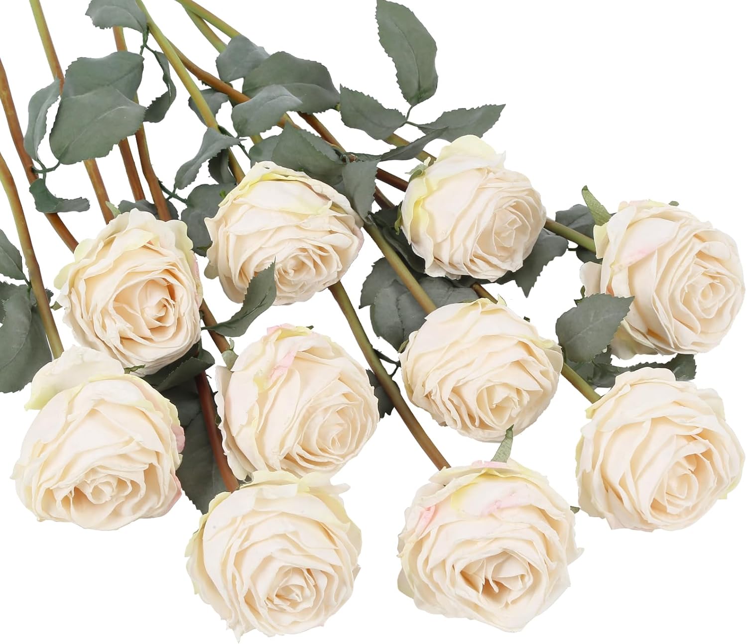 10PCS Vintage Roses Artificial Flowers White Fake Flower Bouquet Faux Roses with Stems for DIY Wedding Bouquet Bridal Shower Party Home Garden Decor(White)