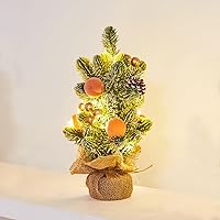 Vista 6 de Decoración de Árbol de Navidad Pequeño de Arpillera con Luces - Mini Árbol Artificial de Mesa Central para Decoraciones Navideñas de Interior Casa