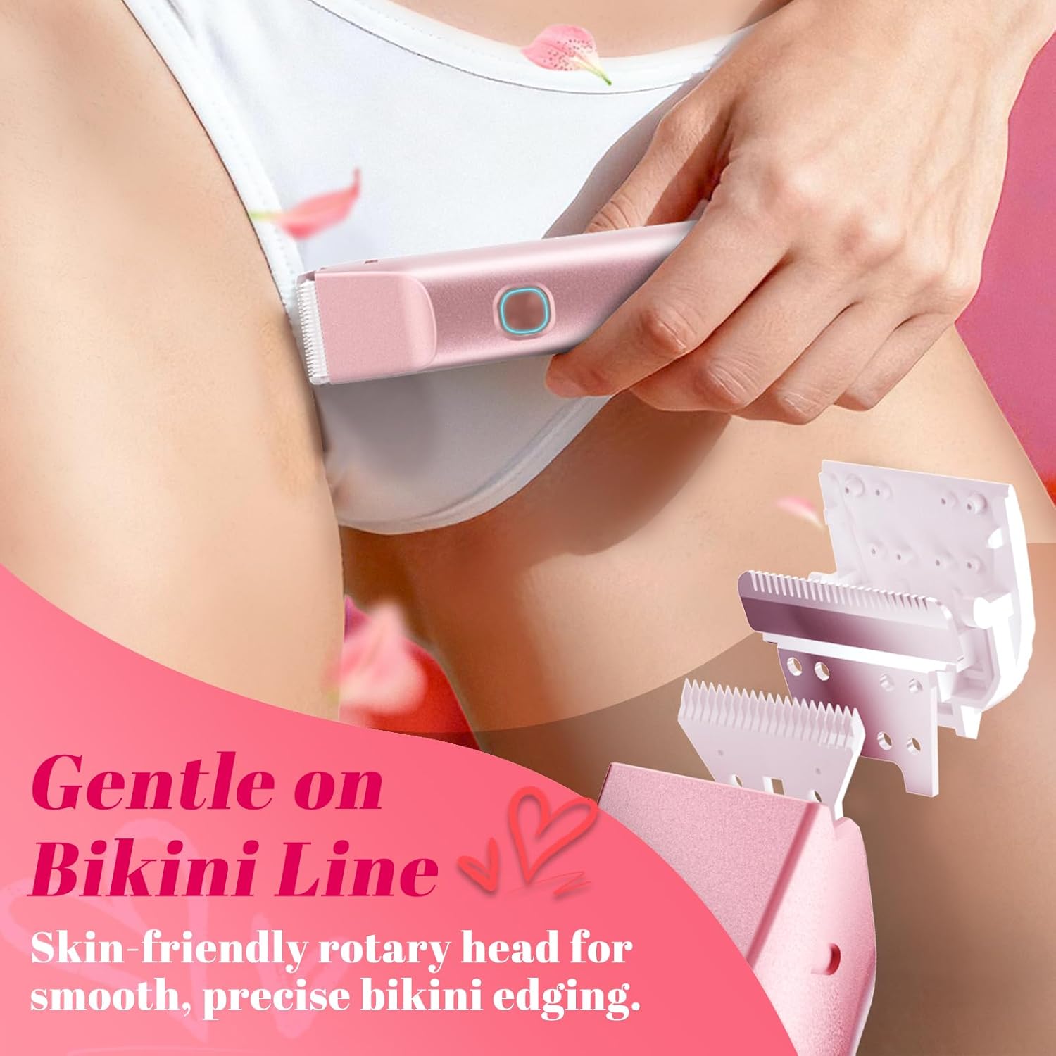 Bikini Trimmer for Women – Dual-Head Electric Razor, IP67 Waterproof USB-C Rechargeable Shaver for Bikini Line, Underarms, Legs & Face, Rose Gold Stocking Stuffer Holiday Gift