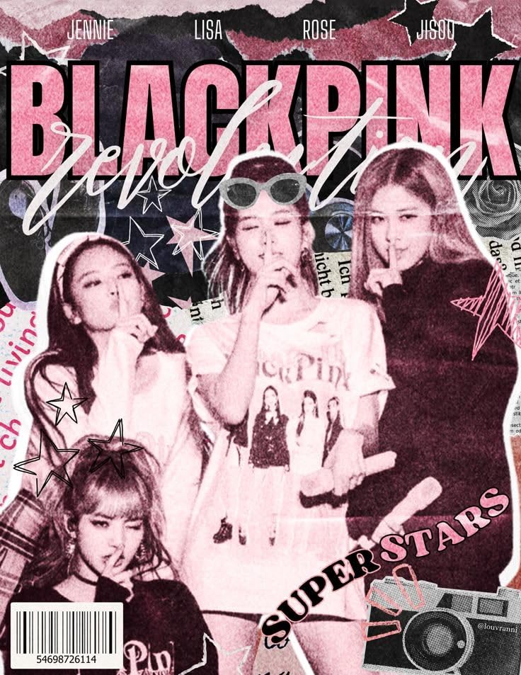 K-Pop Girl Group Poster – Glossy A4 Size, Self-Adhesive, Unframed Wall Art Featuring Jisoo, Jennie, Lisa & Rosé - Black&Pink (Article)