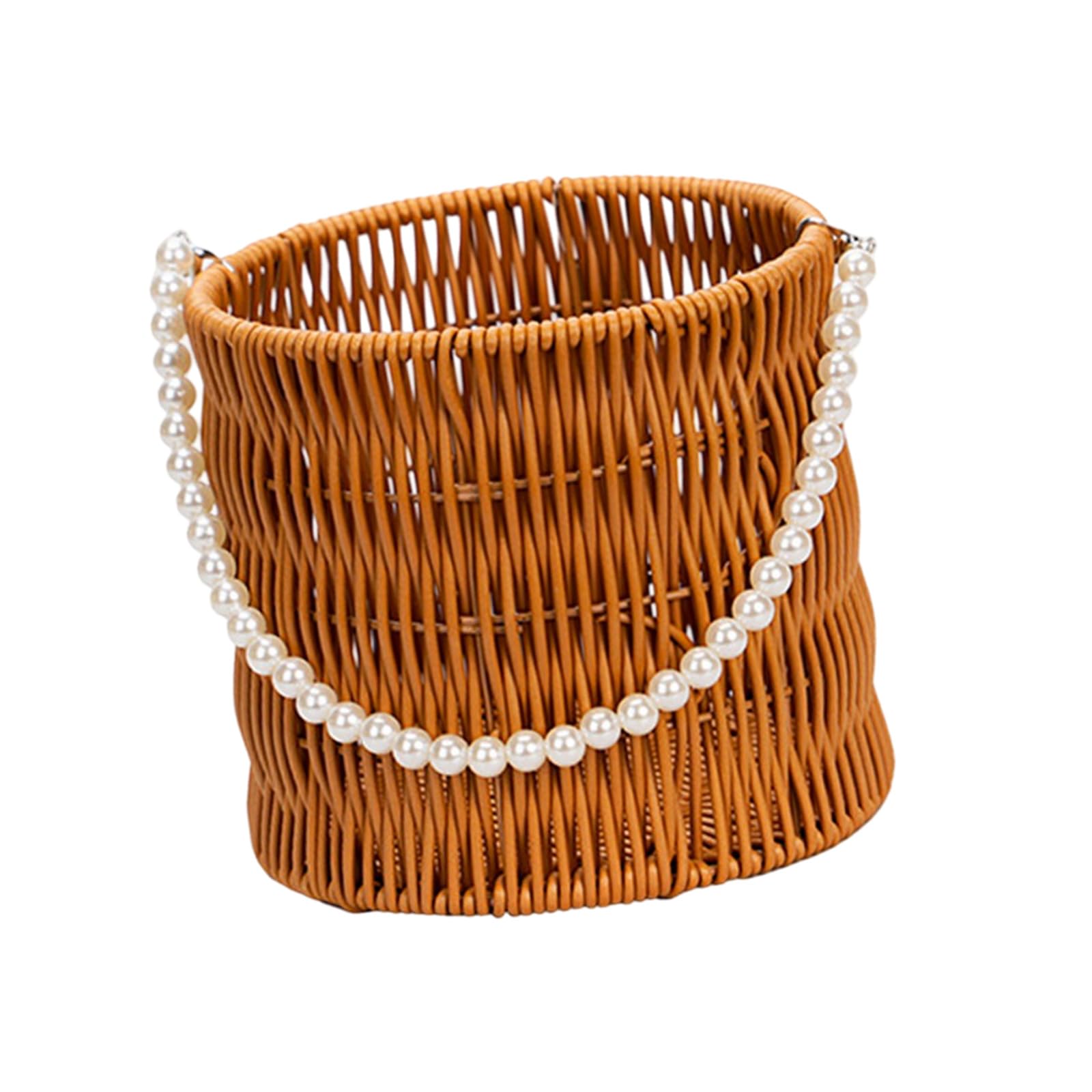 Spacious Handwoven Container with Pearls Detail Suitable for Offices Dorm Permanent Household Planner