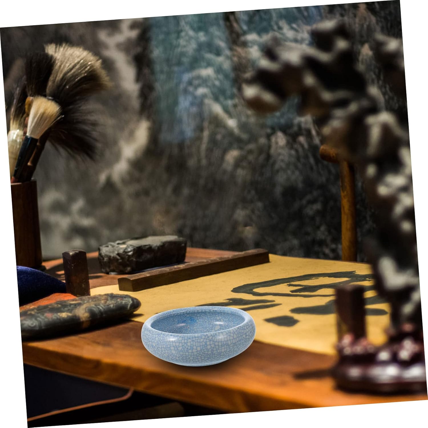DOITOOL Ceramic Ink Brush Washer Large Sumi-Brush Cleaning Tool for and Home Use Lightweight and Easy to Clean Elegant Blue Design