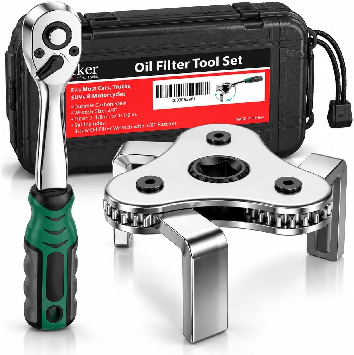 Moker Universal 3-Jaw Adjustable Oil Filter Wrench, 2-1/8 to 4-1/2 Inches