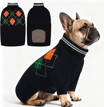 Dog Sweater for Medium Large Dogs, Cold Weather Cable Knit Pullover, Thick Warm Turtleneck Winter Clothes for French Bulldog, Labrador, Golden Retriever, German Shepherd, Great Dane- Blue M