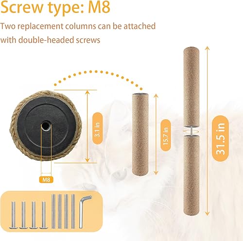 Miniatura 2 de 4 piezas de repuesto de poste rascador para gatos de interior de 15.7 x 3.1 pulgadas, piezas de repuesto de árbol de gatos natural, poste de yute
