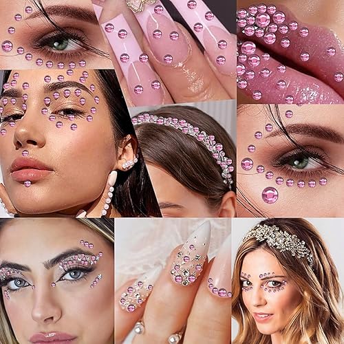 Miniatura 6 de 3090 calcomanías de diamantes de imitación de cara rosada, gemas autoadhesivas para el cabello, joyas faciales para maquillaje, calcomanías de