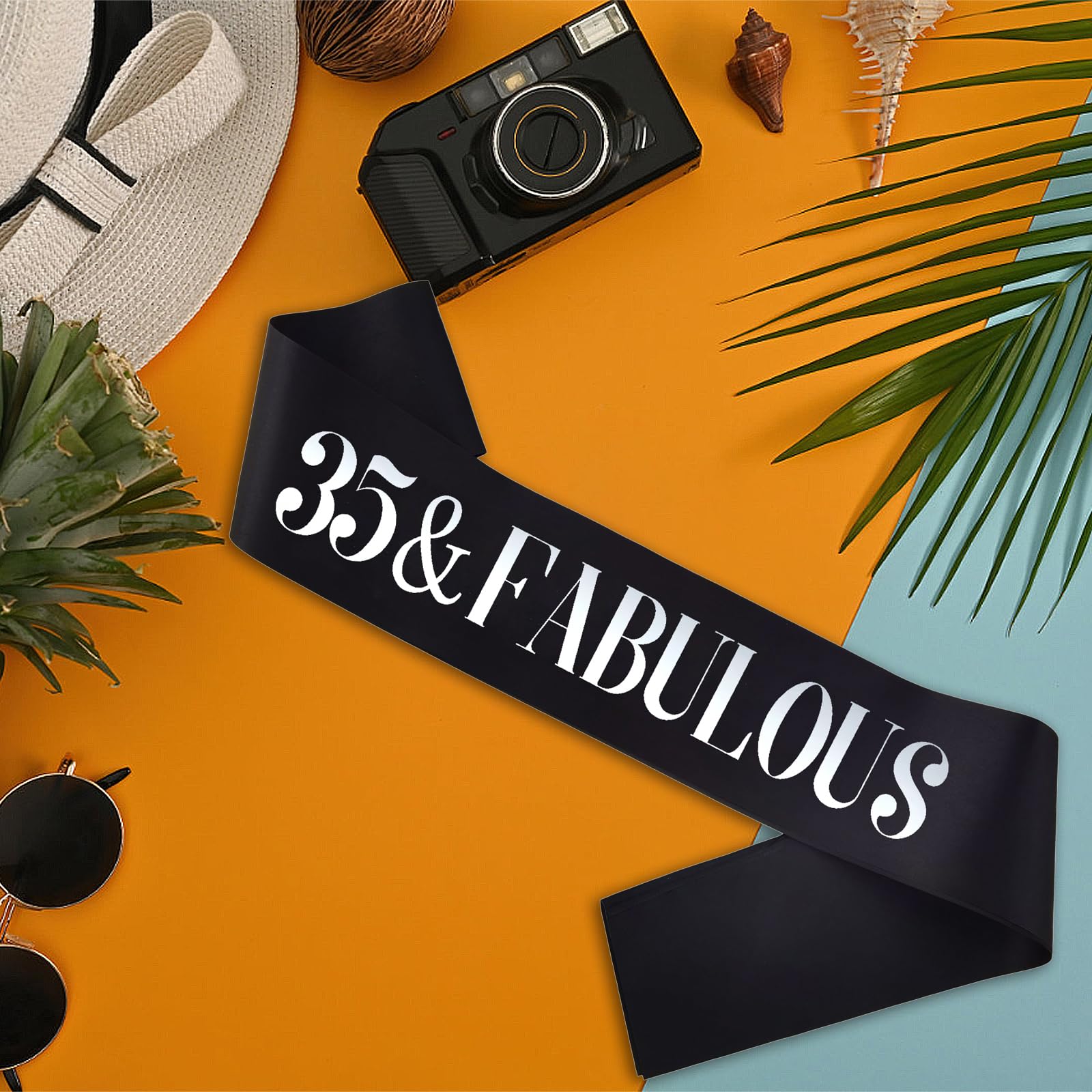 35 & Fabulous Geburtstagsschärpe – Schwarzer Satin Mit Silberner Folie, 80 Cm, Für 35. Geburtstag
