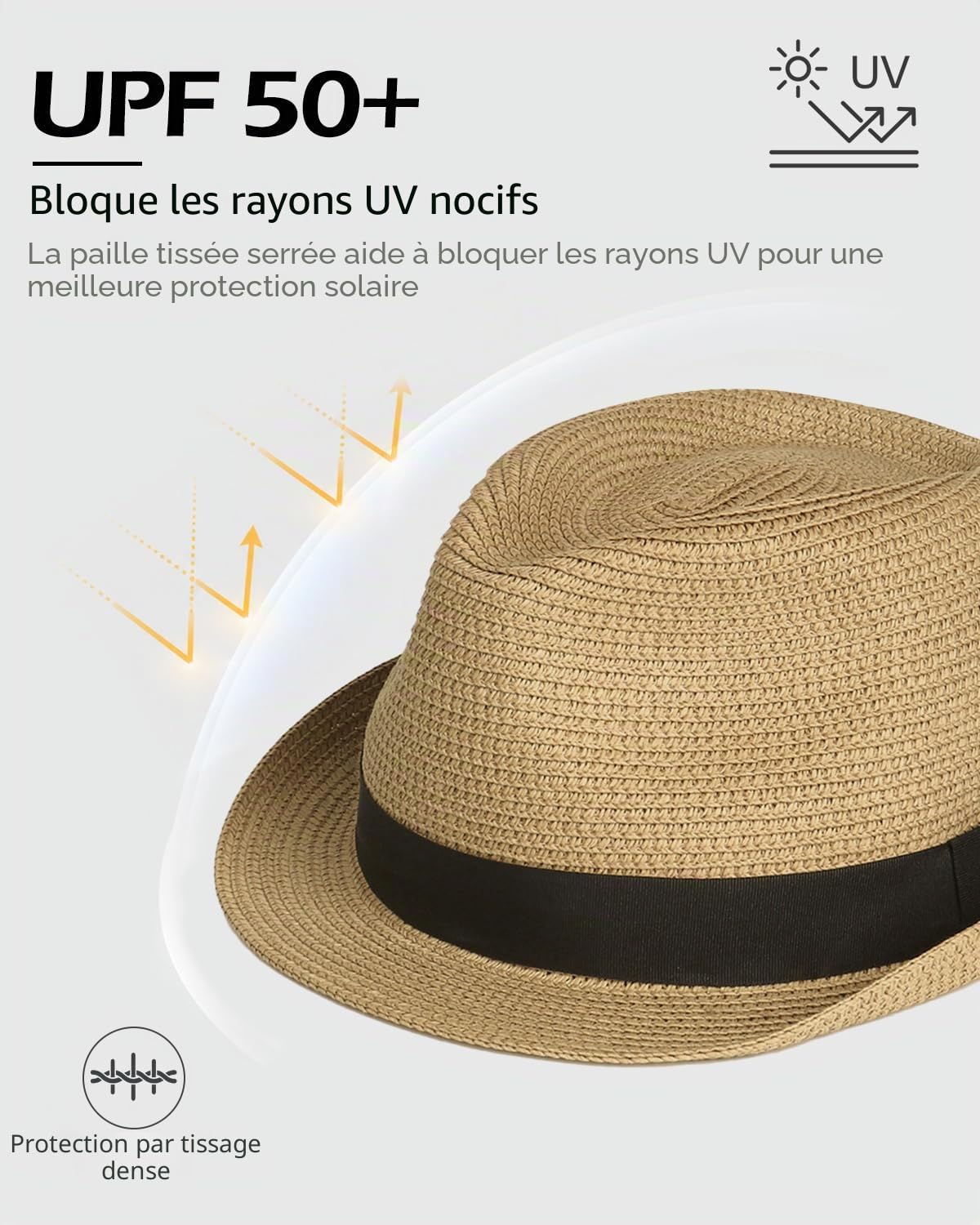 Zylioo Chapeau Fedora de paille 2XL XL L, chapeau cubain à grande tête avec bord court, chapeau trilby d'été pliable pour la plage et les voyages, Beige cubain, XL/XXL