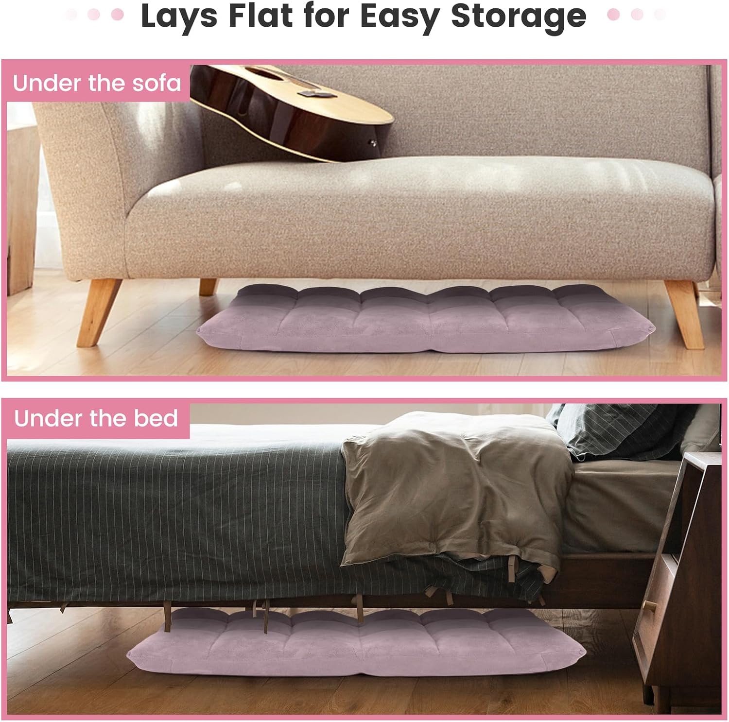 MAT EXPERT Floor Chair with Back Support, Floor Gaming Chair w/ 14 Adjustable Position, Soft Coral Fleece&Alloy Steel Frame, Foldable Padded Lazy Couch Recliner for Meditating (Pale Pink, Large)