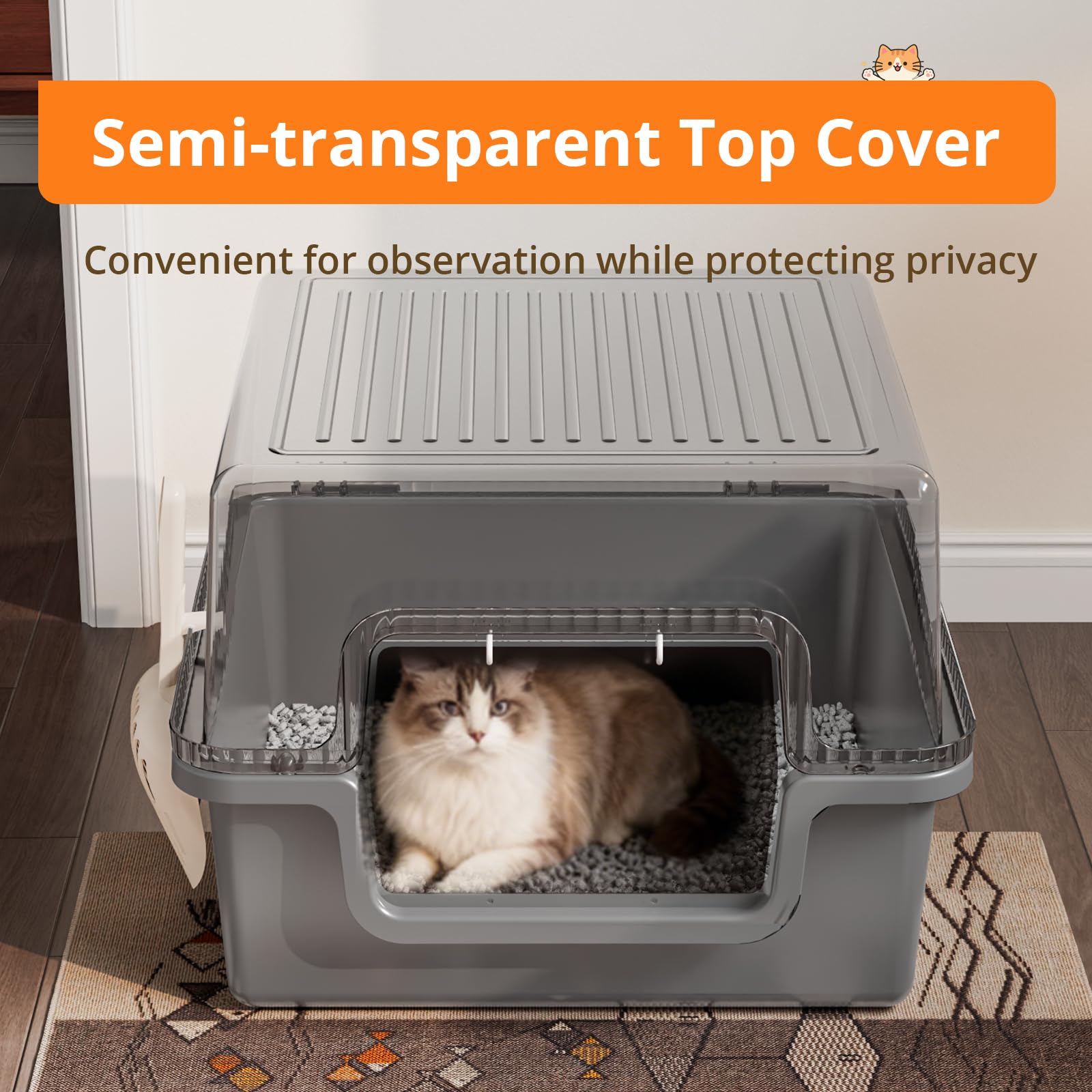 Oneluck XXL Covered Cat Litter Box with Scoop,Easy to Clean,Extra Large Non-Stick Pan for Multi-Cat Households - image 6