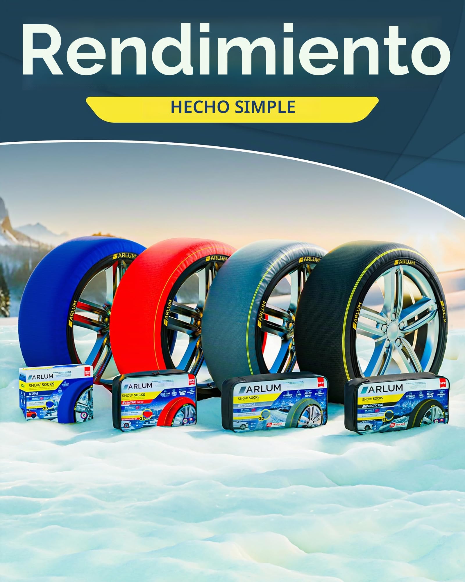 ARLUM Cadenas de Nieve Textiles Homologadas EN 16662-1 /// ArcticPro Cadenas Coche Nieve Textil, Fáciles de Instalar, Conducción Silenciosa y Máx. Seguridad - Medidas Det. en el Int. (ArcticPro, XL)