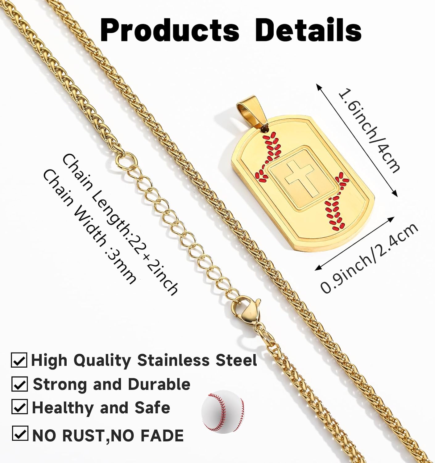 Easter Basket Stuffers - Baseball Bible Verse Cross Necklace Stainless Steel Cross Pendant Religious Gifts Sports Jewelry Birthday Christmas Gifts Kids Boys Men Teens Boyfriend - Image 6