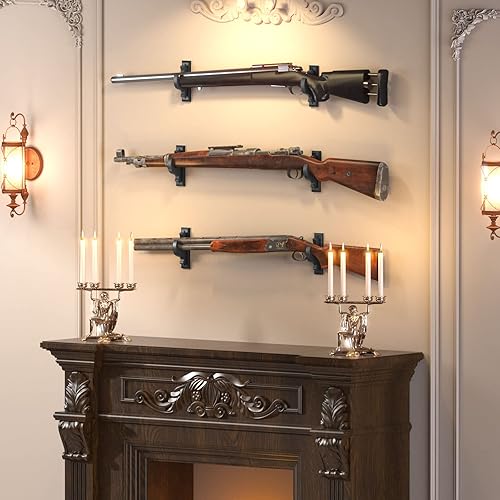 Miniatura 7 de DGWJSU Soporte de pared para armas, soportes de madera maciza para sostener y exhibir escopeta, rifle de espada, arco, arma de fuego, ganchos de