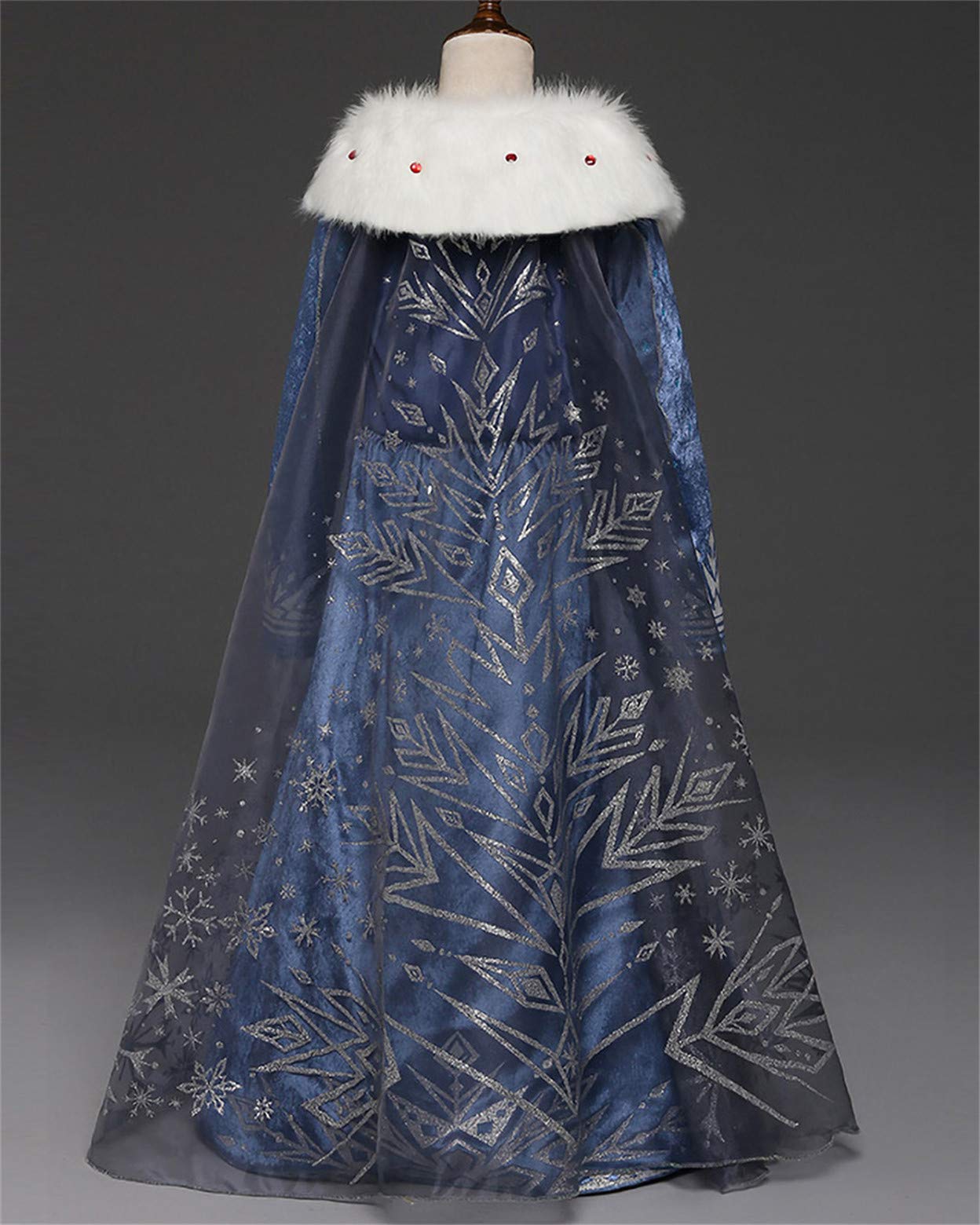 YOSICIL Vestito Elsa con Mantello Costume da Principessa Invernale Ragazze Manica Lunga Vestito Frozen Neve per Feste Regalo Compleanno Matrimonio Abito Lungo 3-10 Anni