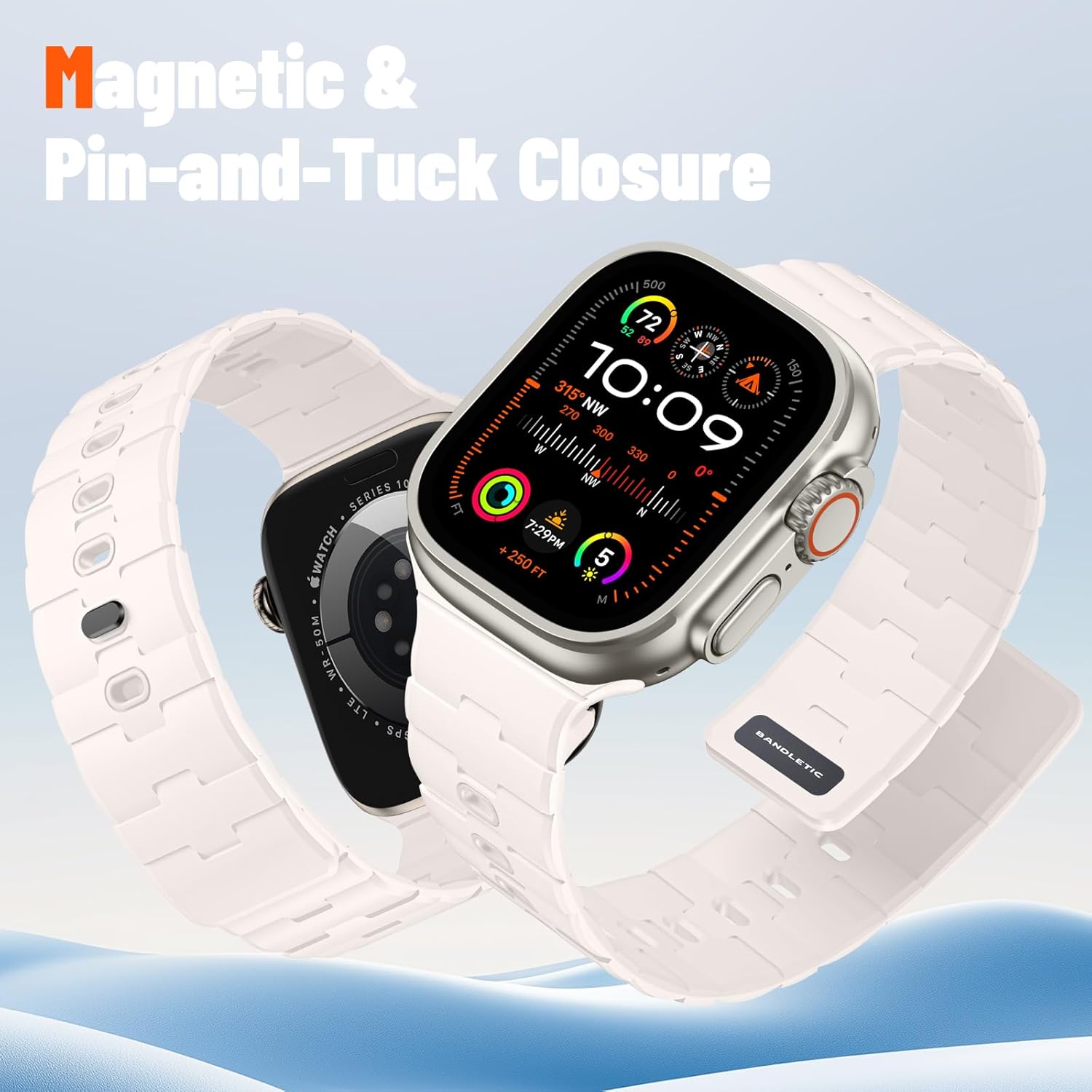 Bandletic Magnetic Silicone Watchband Compatible with Apple Watch Band 44mm 45mm 46mm 49mm 42mm 41mm 40mm 38mm Men Women, Strong Magnet Sport Strap for iWatch Series 11 10 9 8 7 6 5 4 Ultra SE 3 2 1