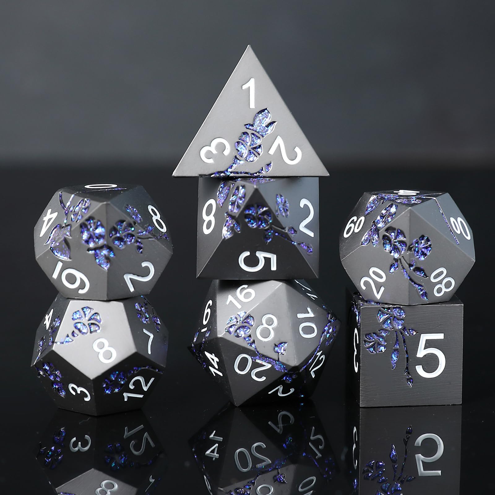 Elifel Metal DND Dice Set 7 PCS Flower Metallic Heavy Solid D&D Dice Set for Dungeons and Dragon TTRPG Tabletop Role Playing Game