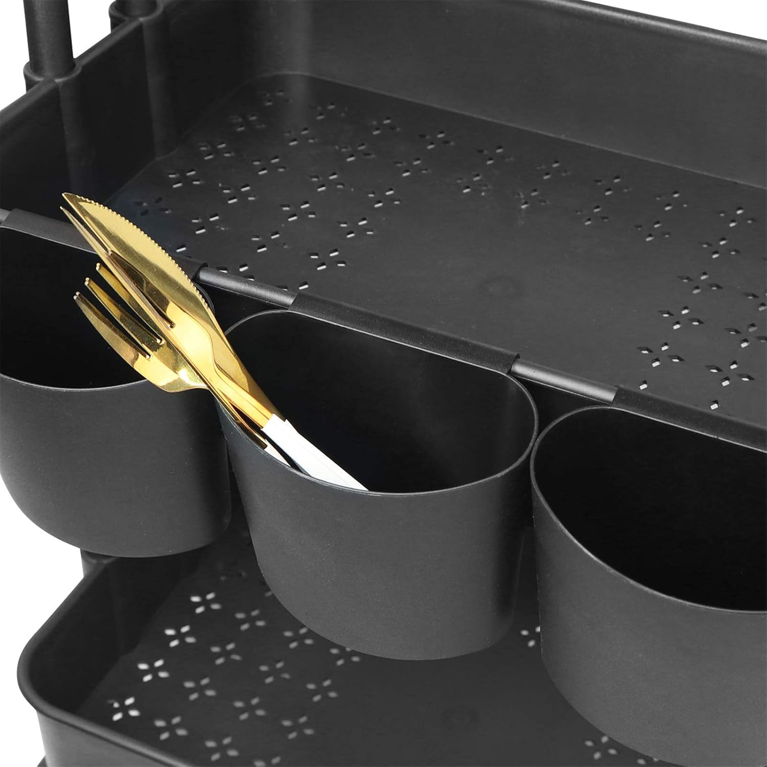 3 Tier Rolling Storage Cart with Tabletop, Practical Kitchen Storage Organizer Utility Service Cart on Wheels for Home Office - Black