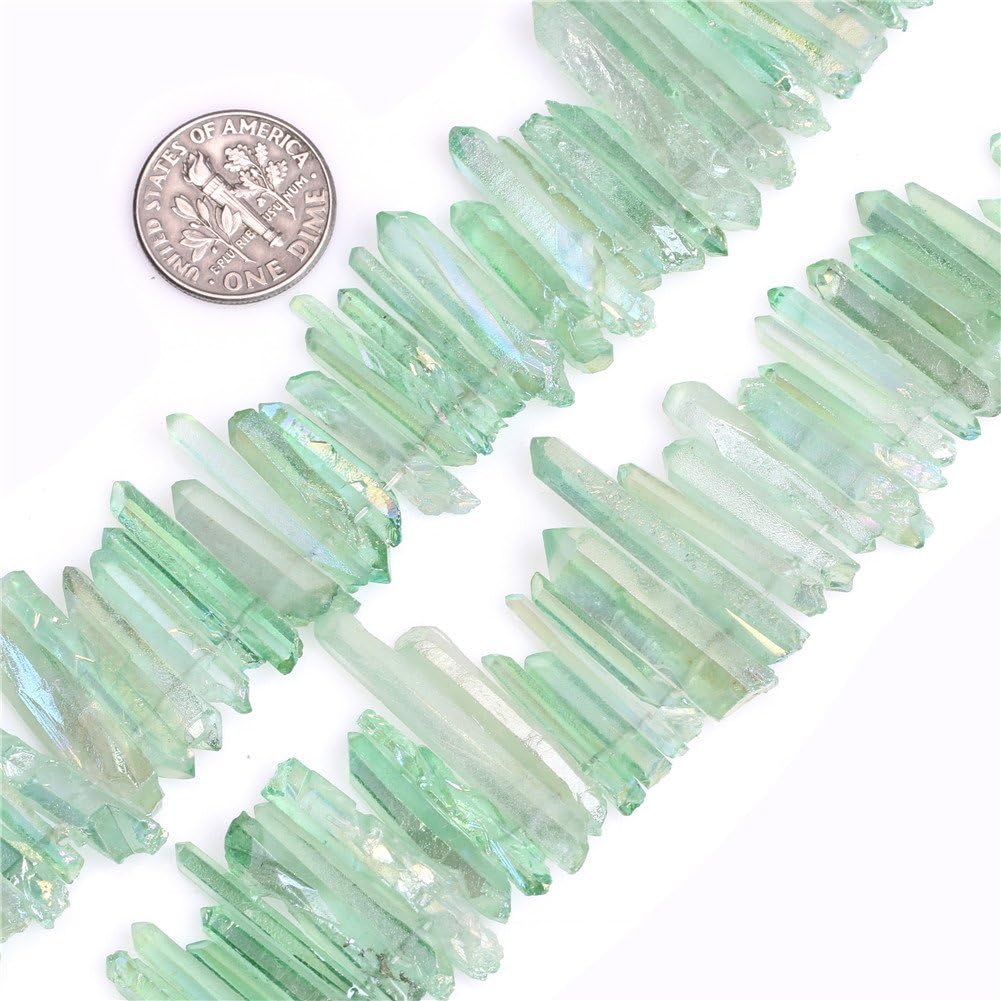 4x27mm Dying Green Natural Quartz Stick Point Beads for Jewellery Making Strand 15", Green 4x27mm