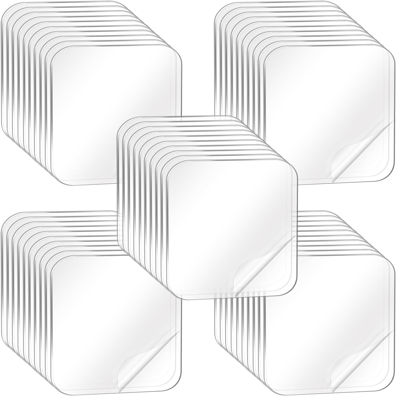 Clear Double Sided Adhesive Pads, 50pcs Waterproof Adhesive Sticker, Double Sided Squares Sticky Patch, Transparent Walls Hanging Nano Gel Tape Heavy Duty 2.36 * 2.36in for Home Office Fixing