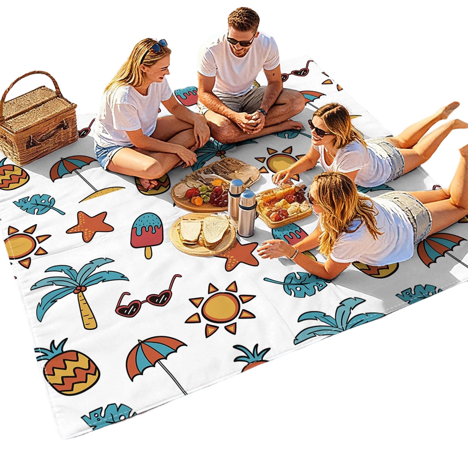 Foldable Sandproof Beach Towel Cushion Camping Mat with Bright Patterns for Family and Friend Gatherings Waterproof Beach Blanket for Camping