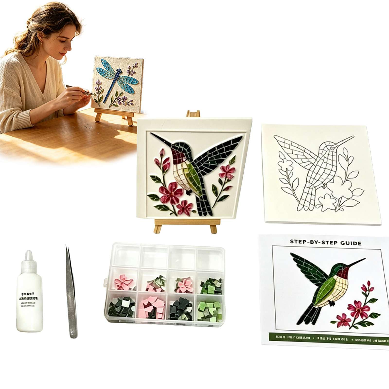 Cottage Garden Mosaic DIY Kit, Watering Can Mosaic Art Kit for Adults & Beginners, Relaxing Craft Hobby Set Includes Vibrant Beads, Glue, Tweezers & Display Easel, Home Table Decor Gift