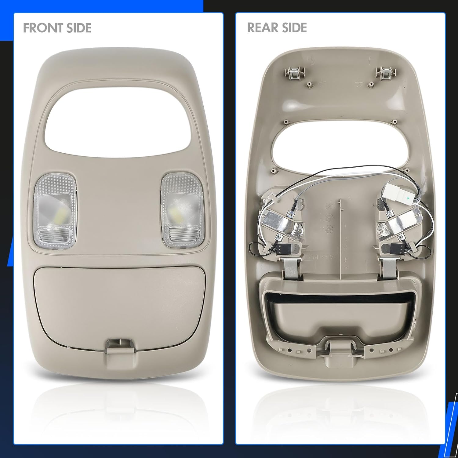 Overhead Console Assembly with LED Dome Light & SunGlasses Storage Fit for Dodge Ram 1500 2002-2008 Ram 2500 3500 03-09 Cab Interior Ceiling Reading Lamp Map lights Replace# 56045573AC,1DK78BD1AA