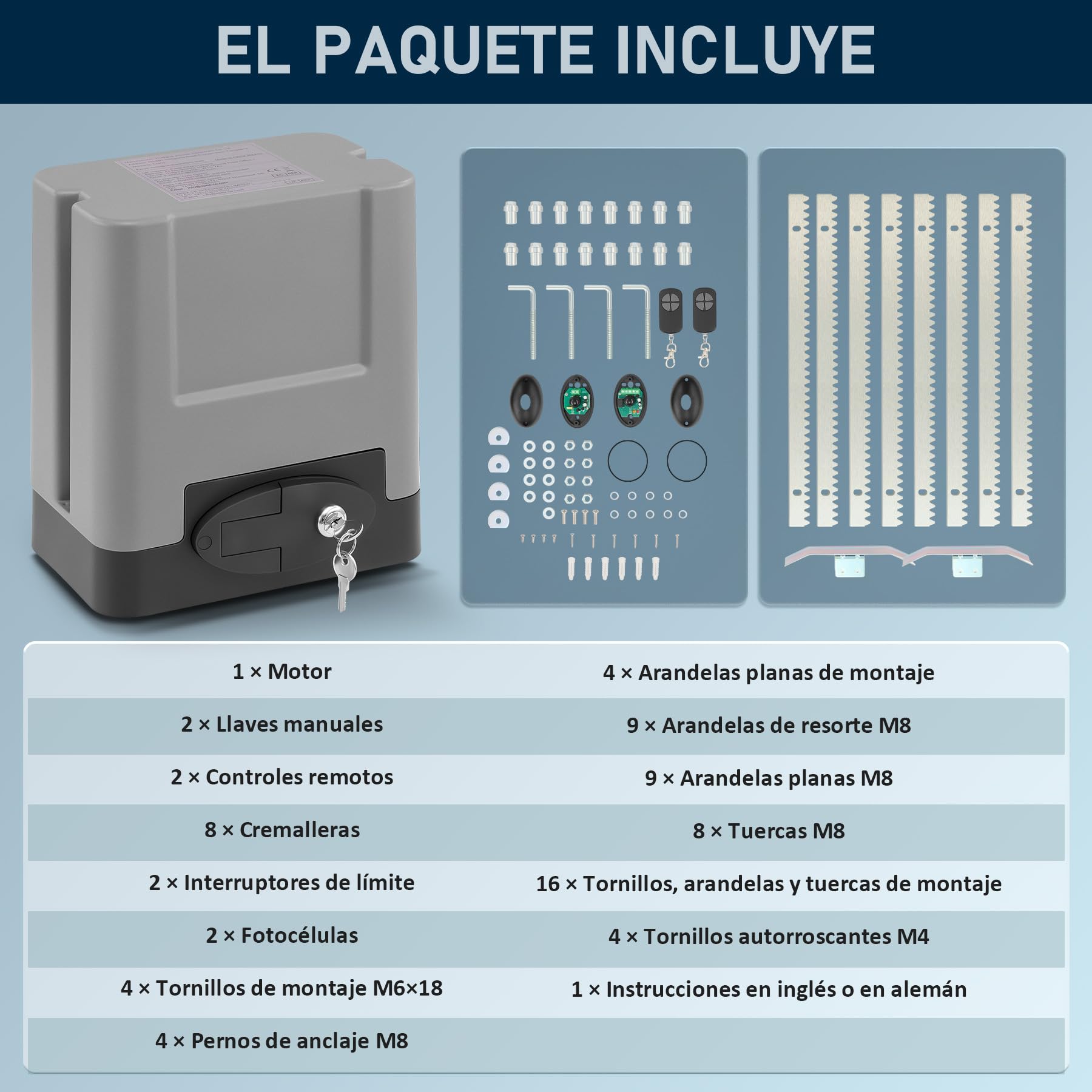 CO-Z 200W Motor para Puerta Corredera Capacidad 600KG Abridor de Puerta Corredera con Cremallera de Acero y Control Remoto
