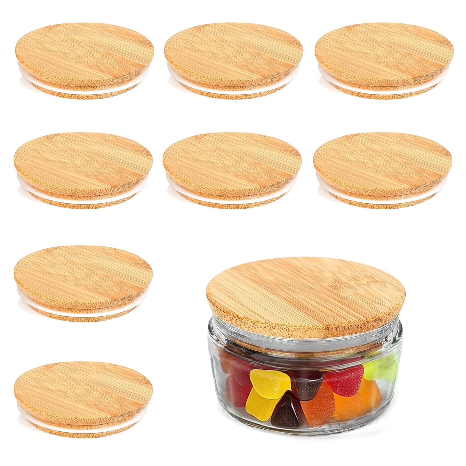 MEETOZ 8 Pcs Wood Lids for Gü Pots, Wood Lid Compatible with Gu Puds Cheesecake Jars, Reusable Airtight Glass Storage Can Lids for Gu Pot