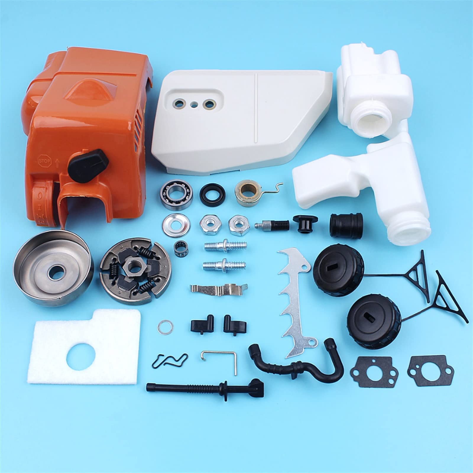Cubierta de piñón de Embrague, Tambor de Embrague, Filtro de Aire y Combustible, Kit de Tapa de Tanque Apto for Motosierra Stihl 017 018 MS170 MS180 con Engranaje Wrom de espárrago de línea
