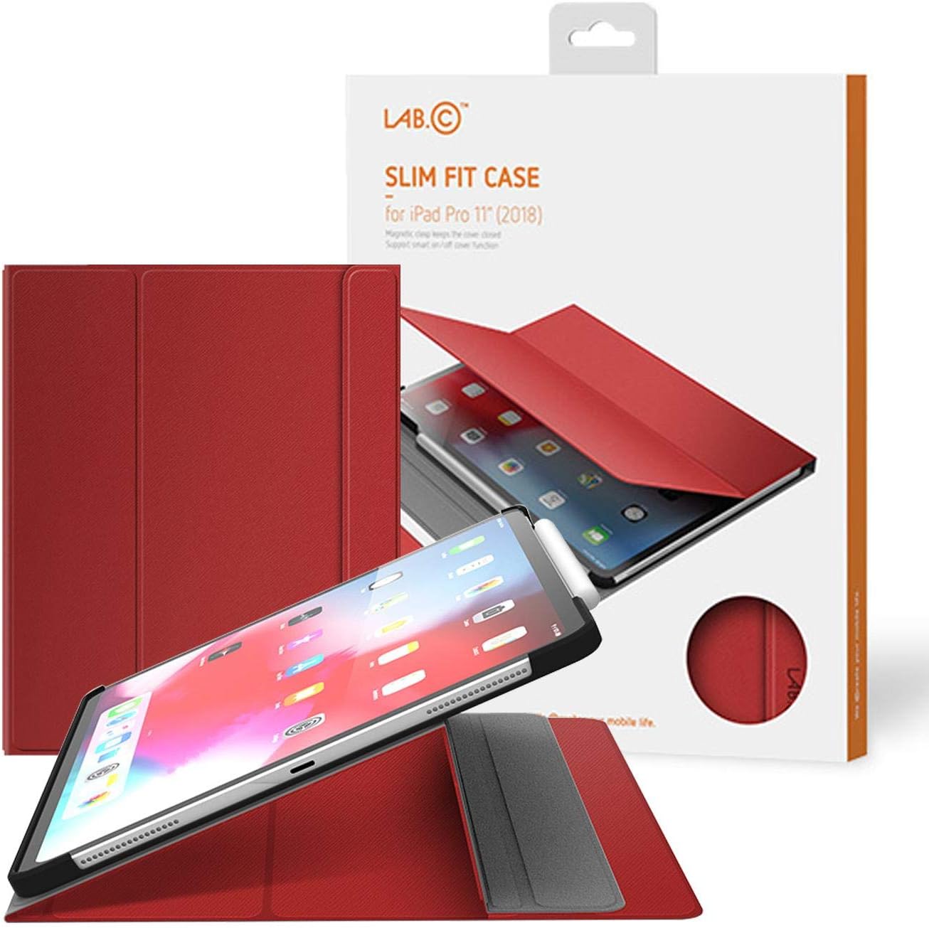 Apple iPad Pro 11 2018 LAB.C Slim Fit Case Magnet Clasp with Smart On/Off Cover Function - Red