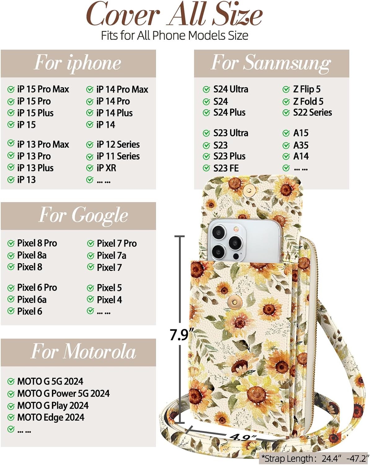 Cute Small Crossbody Purse Cell Phone Bags for Women - Leather Cellphone Wallet Purse with Shoulder Strap - Image 3