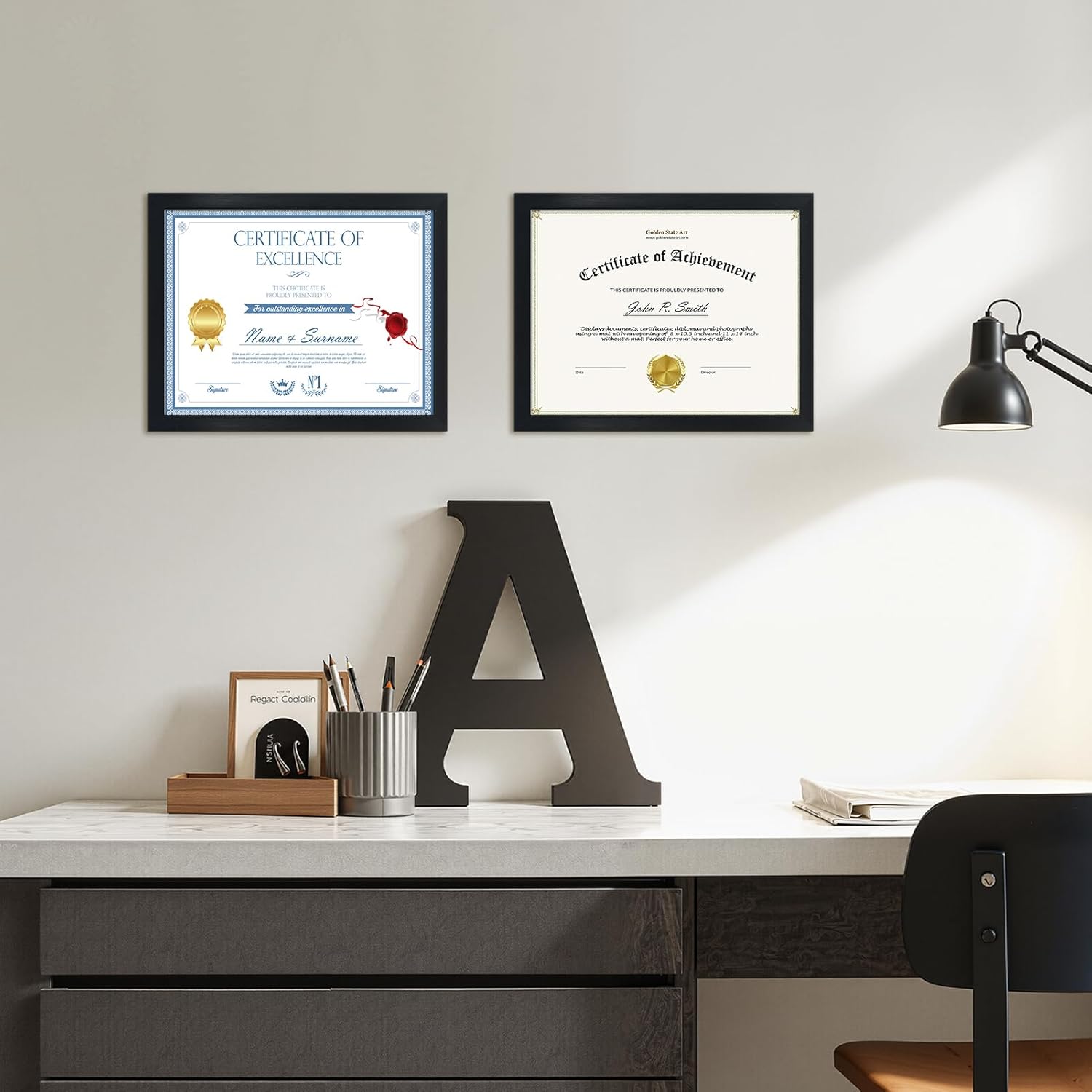 Giftgarden Black 8.5x11 Picture Frame Set of 8, Matted to 6x8 Picture or 8.5 x 11 Inch Certificate Award Document without Mat, Wall and Tabletop Display
