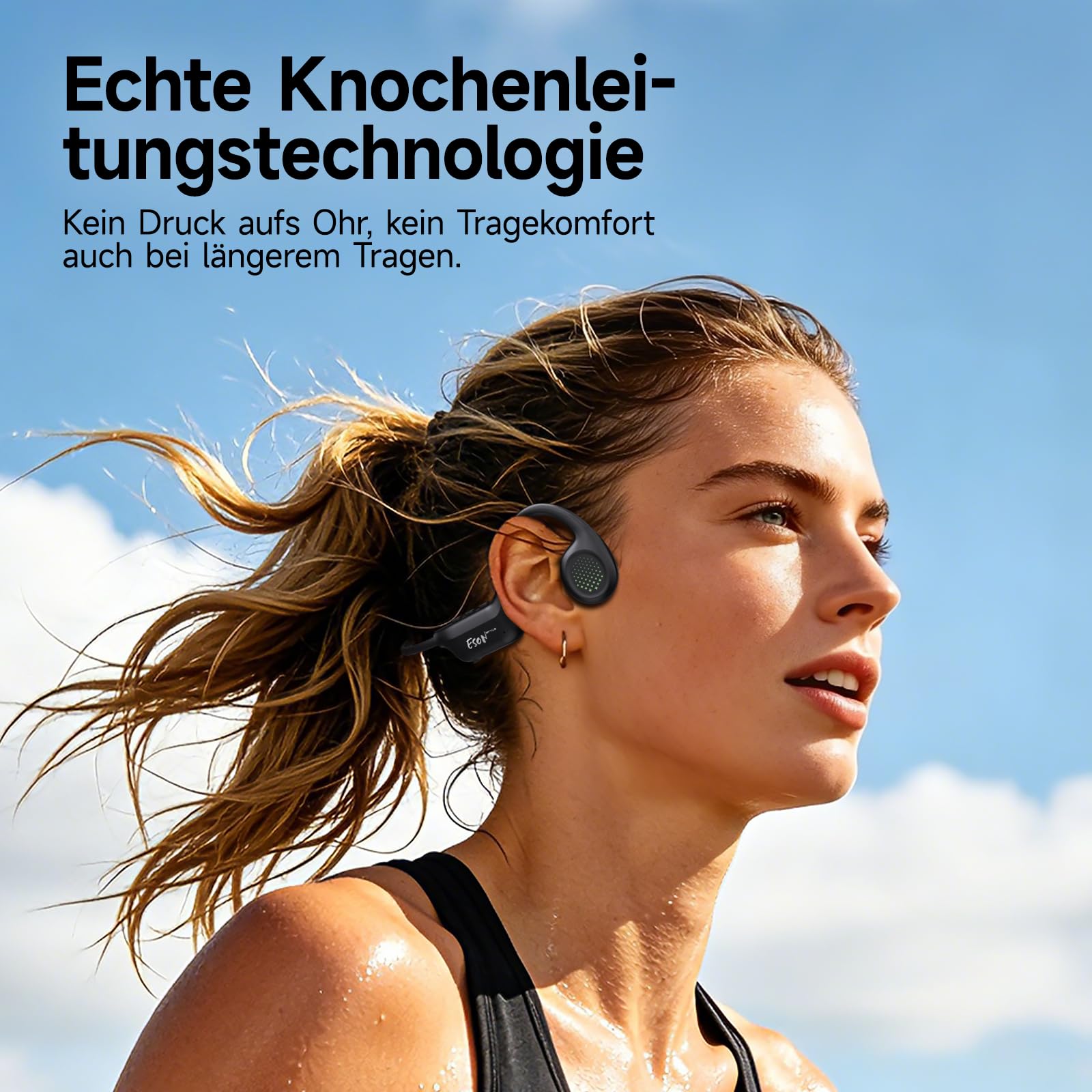 esonstyle Knochenschall Kopfhörer Bluetooth 6.0 - IPX7 wasserdichte Bone Conduction Headphones mit Mikrofon, 10H Akkulaufzeit, Open Ear Kopfhörer Kabellos für Fitness Radfahren Läufer (Schwarz)