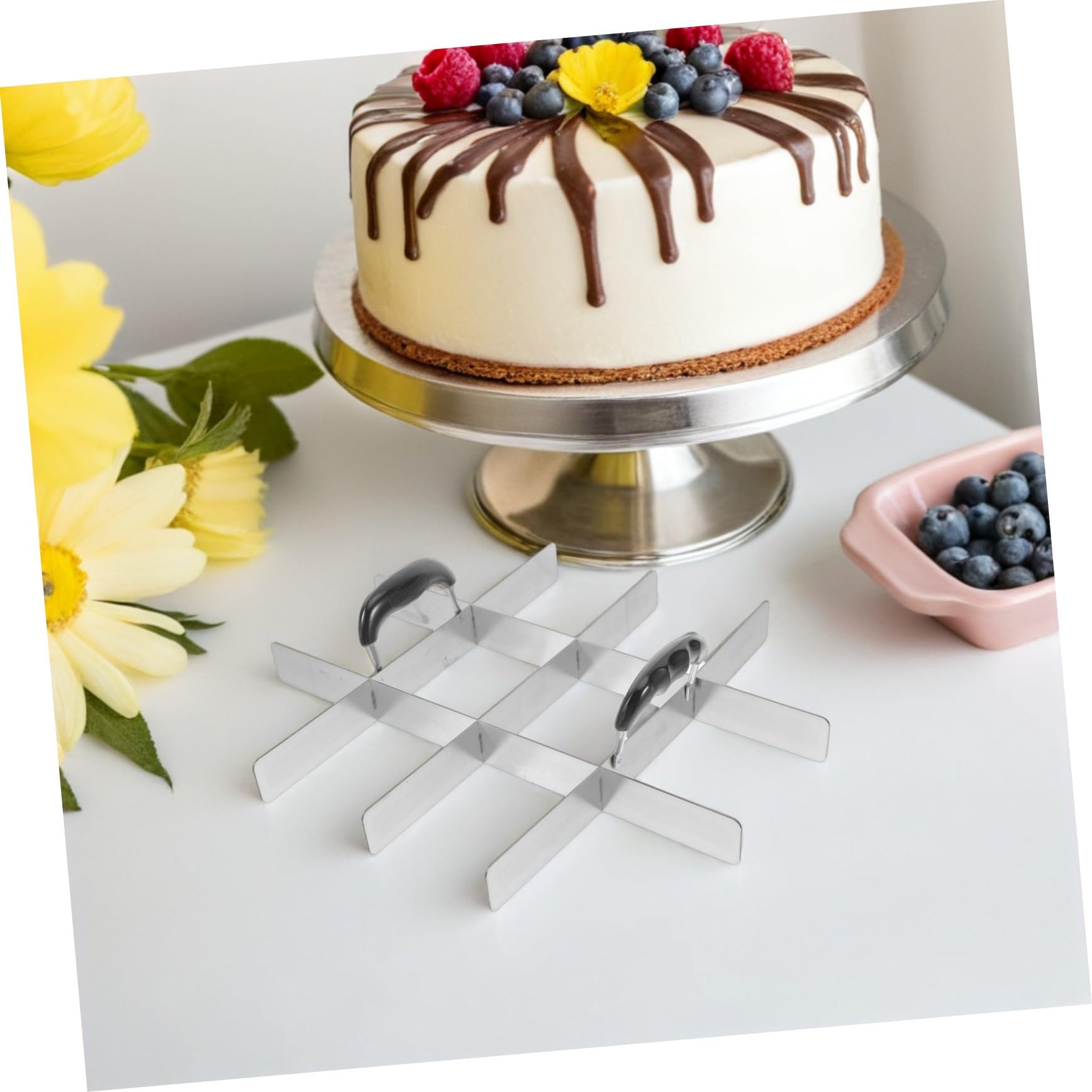 Mikikit 2 Piezas Cortador de Pastel de Acero Inoxidable Divisor de Tartas con Espátula para Repostería y Porcionado Preciso de Postres para Cocina Profesional y Hogar