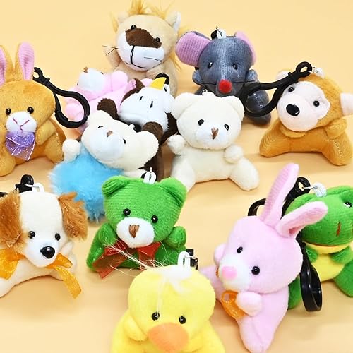 Miniatura 5 de LUKBERA Juego de 28 llaveros de animales de peluche, lindos mini animales de peluche, juguetes con forma de corazón, tarjetas para niños, caza de