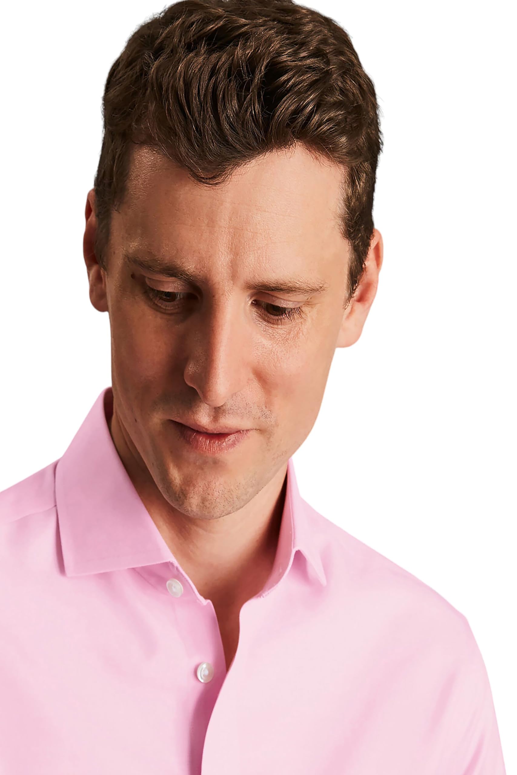 Bügelfreies Slim Fit Twill-Hemd mit Haifischkragen in Rosa