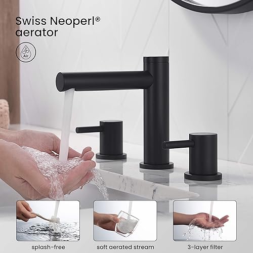 Miniatura 5 de KIBI Grifo circular de 2 manijas para fregadero de baño con ensamblaje de drenaje  Grifo de baño de 3 agujeros  Grifo de lavabo de latón macizo de 8