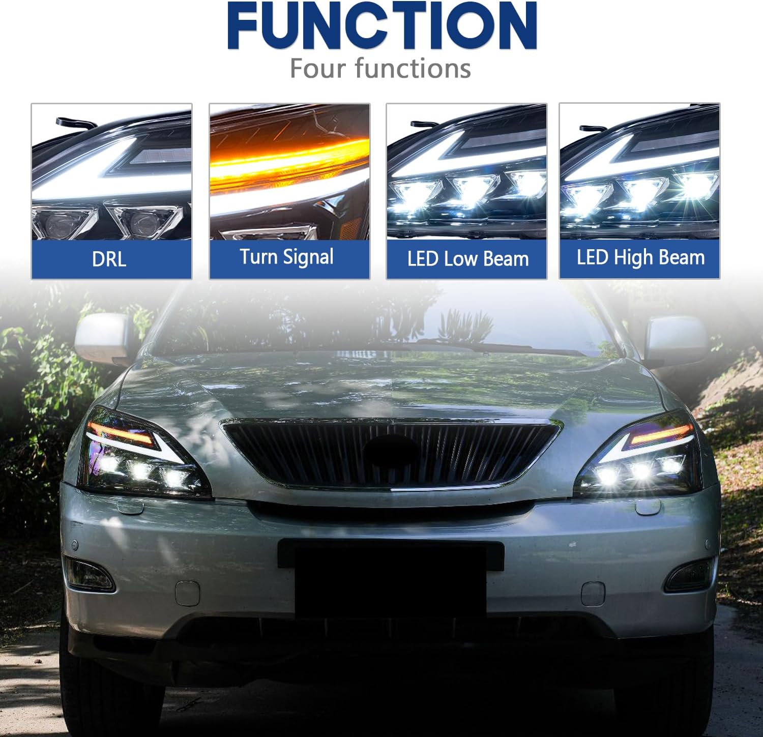 HCmotion Headlights Assembly For Lexus RX 330 350 400h 2003-2009 With Start UP Animation, DRL With Sequential Indicator LH + RH