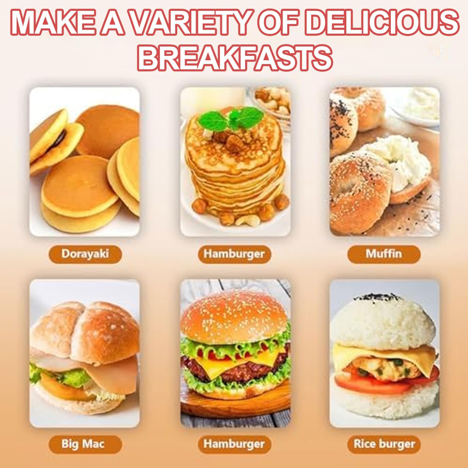 MRKU Prensa para sándwiches y Hamburguesas con Placas antiadherentes: Ideal para Hamburguesas, filetes, Tocino y desayunos.