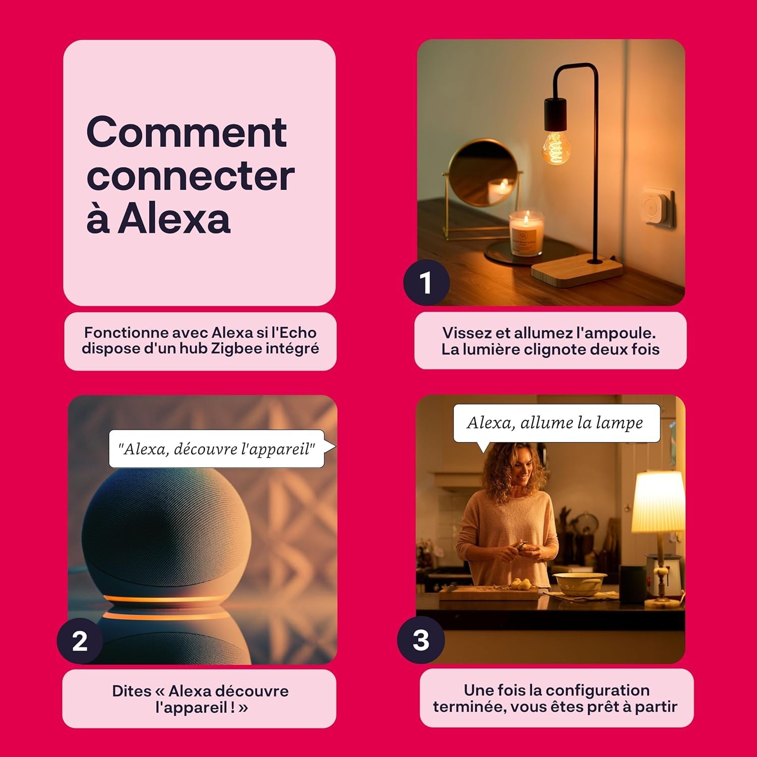 innr Ampoule Connectée Zigbee E27, Fonctionne avec Hue* et Alexa (Pont Requis), Filament Lampe, Blanc Chaud, Ampoules LED, Intensité Variable, 550 lumens - 4 Pièces